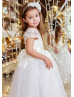 Ivory Lace White Tulle Ankle Length Peplum Flower Girl Dress